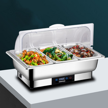 업소용 중탕기 워머기 뷔페 그릇 차핑디쉬 전기 음식 보온기 스텐 반찬통 온도조절, 단일사이즈, 9.9L 투명플립커버3구