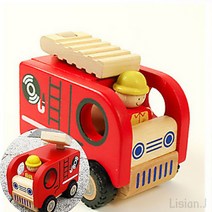 원목 자동차 5세 남아 선물 24개월 아기 장난감, 소방차