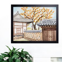 나봄갤러리 감나무와 기와집 3 감그림 감나무 액자 사업장추천그림, 1.심플 블랙 액자, 1개