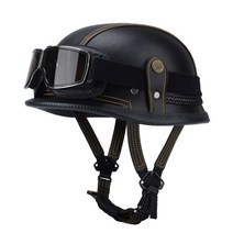 클레식헬멧 경량 오토바이헬멧 소두핏 소두핏 가벼운 오픈페이스 하프페이스 스쿠터, 레트로 미러가 있는 검정색과 노란색 라인