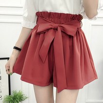 로로비 여성 면 반바지 여자 5부 허리 밴딩 리본 여름 냉장고 바지