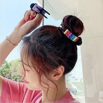 무지개 비즈집게핀 바나나핀 올림머리집게핀 올림머리, 검정-무지개, 상세페이지 참조