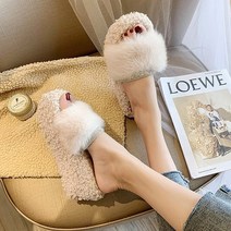 라리코 7cm 뽀글이 큐빅 퍼 키높이 뮬슬리퍼 3color