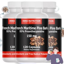 파인바크 프랑스 해송소나무껍질 피크노제놀성분 폴리페놀 150mg 이노뉴트리션 캡슐, 120정, 3개