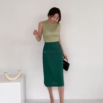 [바보사랑] 여자 일자 슬림 비비드 정장치마 플리츠 무지 스커트[옷자락]