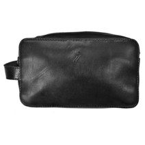 천연 가죽 유니 세면도구 키트 가방 화장품 여행 파우치 블랙.