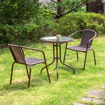 유로 강화 유리 610원형 49번 2인 야외 테이블 세트, 초코