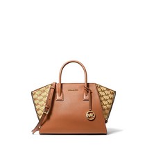 마이클코어스 Michael Kors Avril 대형 자수 가죽 탑 지퍼 토트 백 지갑 핸드백 Cuoio