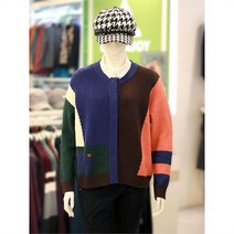 그린조이 여성 골프 가을 컬러 블록 코끼리 포인트 가디건 GF21SG13W, 95