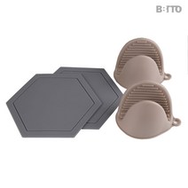 비비또 실리콘 냄비장갑2P+냄비받침2P 1세트, 그레이