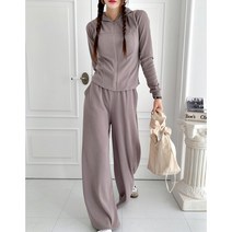 인트로 여자 골지 니트 후드 집업 와이드 팬츠 트레이닝 세트