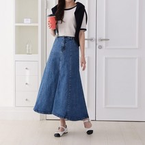빠른배송 [사은품증정] / 705 애드 히든밴딩 롱데님스커트 밴딩 빅사이즈 S부터 3XL까지 / 진청