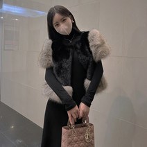 밍크조끼 트렌드 심플 포켓 여자 커플룩 겨울 브이넥 환절기 포인트 롱 프리사이즈