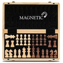 A&A 38.1cm(15인치) 접이식 나무 자석 체스 세트 7.6cm(3인치) 킹 높이 스톤튼 피스 포함 - 마호가니 및 메이플 인레이 소나무 상자, Magnetic/Mahogany Inlay