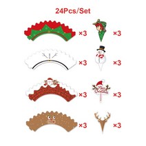 24 개/대 크리스마스 종이 컵케잌 래퍼 산타 클로스 케이크 토퍼 크리스마스 크리스마스 새해 생일 파티 케이크 장식, [01] 24pcs