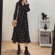 30대여성 검정색 꽃무늬 롱 쉬폰원피스 소개팅 모임 로맨틱 40대