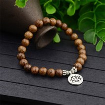 차량용염주 108염주 불교묵주 트렌디 샌달우드 8mm om lotus 팔찌 tibetan buddhist mala buddha 매력 팔찌 요가 나무 여성용 남성 쥬얼리, 로터스