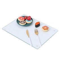 Murrey Home 주방용 강화 유리 도마 식기 세척기 사용 가능 고무 발이 있는 직사각형 도마 작고 투명한 조리대 트레이 긁힘 방지 내열성 미끄럼 방지 39.9 x, Clear_23.6