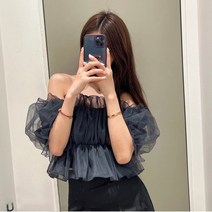 타미나지오 오프숄더블라우스 여름 칼라 프릴 끈반팔 여성탑셔츠