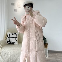 90 화이트 오리털 롱 패딩 여2023 도톰 후드 감미로운 루즈핏 무릎 덮개 코트69212