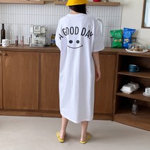 국산 굿데이 귀여운 나염 박스 반팔 롱 원피스 3color