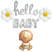 베이비샤워 풍선 베이비풍선 백일 돌 출산 이벤트 만삭촬영 소품, 헬로베이비 4종 (실버)