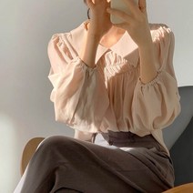 [랜덤플레이] 루즈핏 빅 카라 쉬폰 블라우스