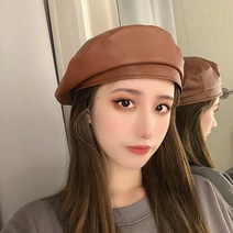 모녀 패션 빈티지 PU 가죽 베레모 팔각 봄여름 잉글리쉬 화가 모자