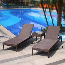 야외 라운지 레저 비치 의자 전원주택 수영장 등나무 리클라이닝 호텔 발코니 벤치 침대, 긴 의자 2개 + 매트리스가 있는 커피 테이블 1개