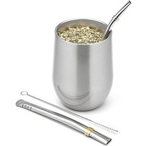 모던 메이트 컵과 봄빌라 세트 (yerba mate cup) -yerba 메이트 세트 이중벽 188 스테인레스 스틸, 은