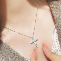 라일리 큐빅 십자가 실버체인 은목걸이