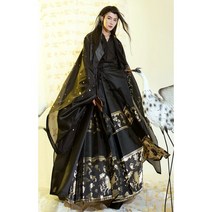 남자 한복 두루마기 잉크 염색 정통 시스템 남성여성 라운드 넥 가운 다크 블랙 황금