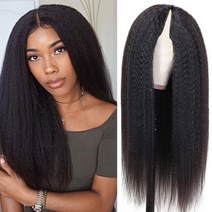 [레브] 인모 연습용 가발 v u part wig human hair no Leave out kinky straight human hair wig for women 180 v, 22인치, 180 밀도, v 부분 가발