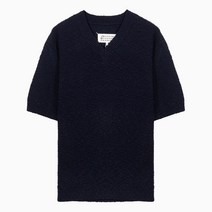 메종 마르지엘라 명품명품 23SS 부클 네이비 여성 니트 반팔 티셔츠 S51HN0002 S18