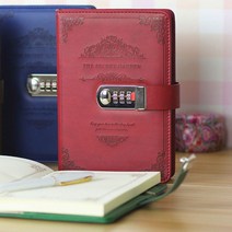 이니셜 각인 비밀 일기장 가죽 미니 다이어리 자물쇠 잠금 비밀번호 열쇠 빈티지, 그린