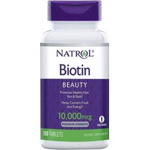 Natrol 비오틴 뷰티 헤어 스킨 네일 10000mcg 100정, 100 Count (Pack of 1)