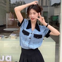 데님 반팔 셔츠 2023 mujer de moda 빈티지 캐주얼 어 y2k 탑스