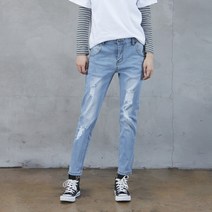 클로니아 와일드컷팅 매치 연청 스판 배기진 EM7W70