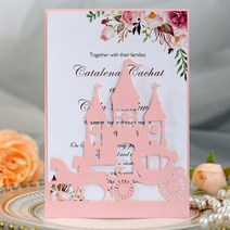 25Pcs 캐리지 성 결혼식 초대장 진주 종이 레이저 컷 인사말 카드 베이비 샤워 감사, [06] 25Pcs Pink