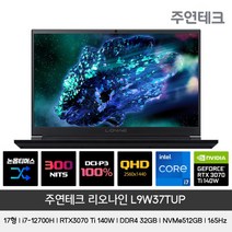 주연테크 L9W37TUP 17인치 게이밍 노트북 인텔 i7-12700H RTX3070Ti, 단일옵션