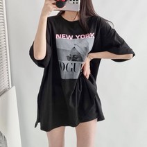 1+1 네모 보그 프린팅 트임 박스 반팔티셔츠 4컬러