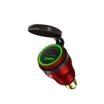 차량용 시거잭 멀티 소켓 알루미늄 usb 충전기 30w pd type c qc 3 0 빠른 충전기 어댑터 방수 hella din 소켓bmw ducati triumph 오토바이, 빨강 초록