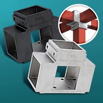 사각파이프 중앙조인트50 4개 각파이프 고정 연결 소켓 브라켓 은색 검정 용접필요없는 각파이프연결 조인트 진열대 작업대 정자 파고라 육각렌치 조임피스 포, 차차_은색 4개