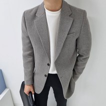 남자 오버핏 겨울 하운드 체크 울 싱글 블레이저 자켓 2컬러