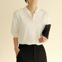 원타임 여성용 모던 플랩 시크릿 버튼 차이나넥 블라우스
