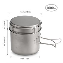 코펠 캠핑 스텐 1100ML / 1600ML 티타늄 냄비 팬 세트 물컵 머그잔 티타늄 컵 걸이 냄비 초경량 캠핑 조리, 01 1600ML