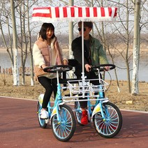 탠덤 2인용 마차 자전거 4륜 커플 지붕 공원 자전거, 24인치 일체형 휠 그린과 옐로우의 업그레이드