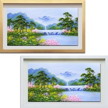 ( 그린 진품 그림 ) 폭포 물 풍경화 그림 풍수에좋은 생기 유화 그림 부자되는 큰 풍경 액자 현관 침실 거실 사무실, 3번 화이트액자