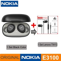 노키아 E3100 TWS 헤드폰 Fone Auriculares 무선 블루투스 이어폰 HD 전화 400mAh 안드로이드 IOS 레드 오렌지 핑크 헤드셋, 규격 없음, E3100 Black and TW13