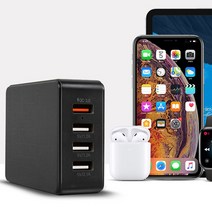 스위스윈 4포트 고속 충전기 가정용 업소용 9v 지원 SWW4P1Q, (스위스윈)4포트 USB 충전기(9v) 블랙